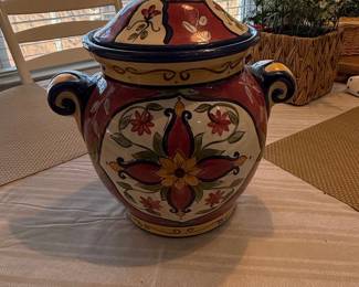 Large Hand-Painted Ceramic "Vallarta" Style Jar with Lid