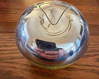 Vintage Mercury Glass Orb with Etched Figures