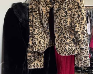 Women's Leopard Print Faux Fur Jacket and Black Faux Fur Coat