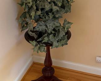 Vintage Wooden Plant Stand with Faux Ivy