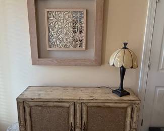 Distressed Two-Door Cabinet with Embossed Floral Panels