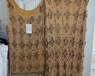Gold Beaded Crochet Top and Skirt Set