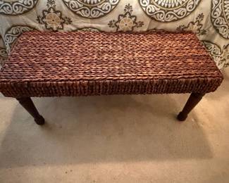 Woven Hyacinth Bench with Wooden Legs