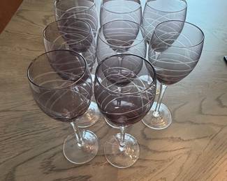 Set of 8 Vintage Grey Swirl Wine Glasses