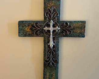 Decorative Wall Cross with Fleur-de-lis Motif