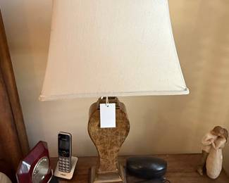 Vintage Wooden Urn Table Lamp with Linen Shade