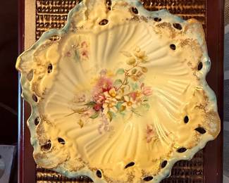 Antique R.S. Prussia Porcelain Fruit Bowl with Hand-Painted Floral Design and Gilded Rim