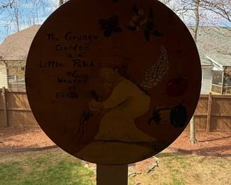 Hand-Painted "The Grungo Garden" Round Wooden Plaque