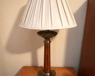 Vintage Stiffel Brass and Wood Table Lamp with Pleated Shade