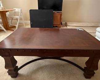 Dark Wood Coffee Table with Metal Accents