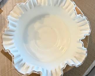 Fenton Milk Glass Hobnail Ruffled Edge Bowl