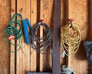 Assorted Garage/Workshop Extension Cords and Grease Gun