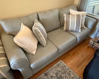 Modern Grey Fabric Sofa with Accent Pillows