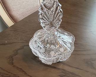 Cut Crystal Lidded Candy Dish - Pinwheel and Fan Pattern