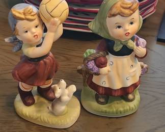 Vintage Ceramic Figurines of Children with Dog and Basket