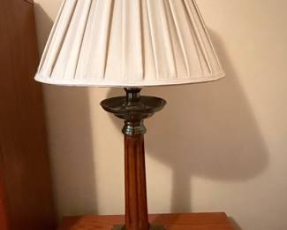 Vintage Stiffel Table Lamp with Fluted Wooden Column and Pleated Shade