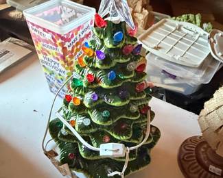 Vintage Ceramic Christmas Tree with Star Topper and Lights