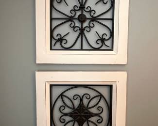 Set of Two Decorative Metal Wall Art Panels with Wood Frames