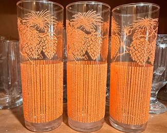 Vintage Pinecone and Vertical Stripe Tumbler Glasses (Set of 3)