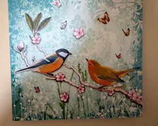 Mixed Media Artwork with Birds and Butterflies