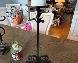 Wrought Iron Leaf Motif Pillar Candle Holder