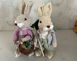 D119 - $35. Lot of 4 Vintage Sisal Straw Bunnies. 