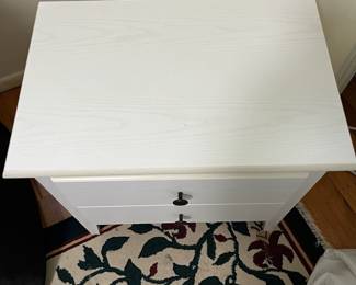 D51 - $35. Single White Nightstand. Pressed wood - Drawers slide easily. Measures 23.5" x 15.75" deep x 21" tall. 