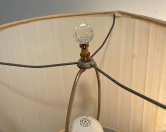 D67 - $30 PAIR of yellow leather wrapped lamps with Chrome accepts.  Leather has scratches/ marks, dents. Shows heavy use. Shades are ok. Measures 30.5" tall. 