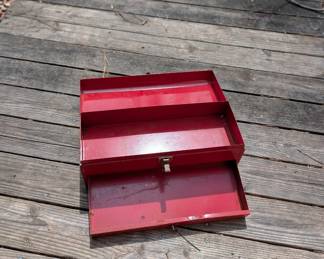 D178 - $20. Vintage Red Tool Box with Drawer. 