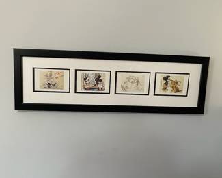 D39 - $75. Disney Collectible Animation Art. 4 Framed Prints. Measures 33.5" x 10.25". 