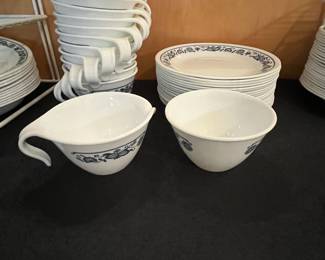 D55 - $250. Large Old Town Blue by Corelle dish set. Some plain white pieces mixed in but mostly Blue & White. 