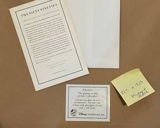 D42 - $40. "Nifty Nineties" Serigraph Cel Certified. Framed it measures 21.5" x 18.25". 