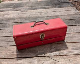 D178 - $20. Vintage Red Tool Box with Drawer. 