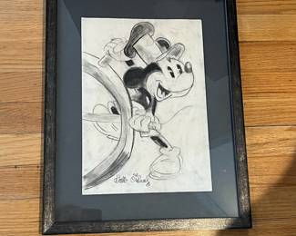 D41 - $35. Framed Drawing of Steamboat Willie. Framed it measures 14.25" x 18.25". 