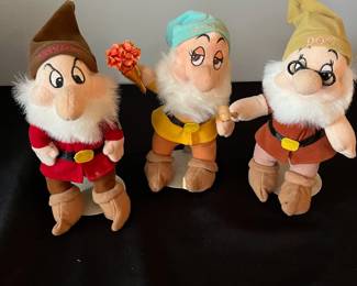D183 - $45. Set of 7 Vintage Dwarves - stuffed. Disney Store Exclusive. 