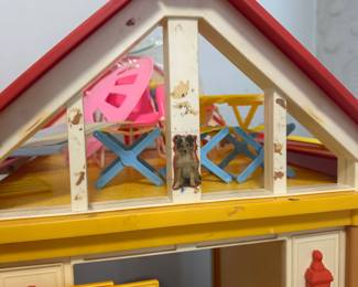 D167 - $60. 1982 Barbie Dream Cottage. Was played with and has stickers / residue but I don't see any broken pieces. 