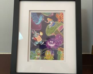D35 - $10. Framed Alice in Wonderland "Wonder in Lights". Framed it measures 9" x 11". 