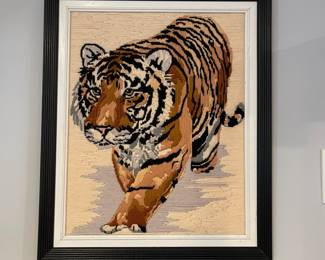 D56 - $30.  Longstitch Needle Point Wall Art. Walking Tiger. Measures 20" x 24". 