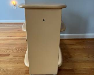 D2 - $195. Heywood Wakefield Step Table / Surfboard End Table. Measures 15" wide x 30" deep x 22.5" at the tallest point. 