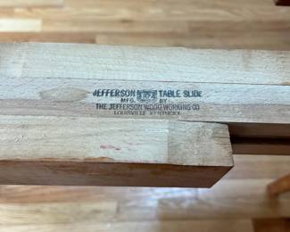 D33 - $175. Drop Leaf Dining Table with 5 Chairs. Measures 38" x 59.25" with drop leaves out x 30.5" tall. Each Drop Leaf is 16". Removable leaf is 14". All pieces are wooden - Chairs could use tightening up. Table top shows some wear. But a solid Vintage Set!