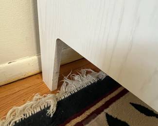 D52 - $50. White Chest of Drawers. Pressed wood - all drawers slide easily. Measures 28" wide x 15.5" deep x 46" tall. 