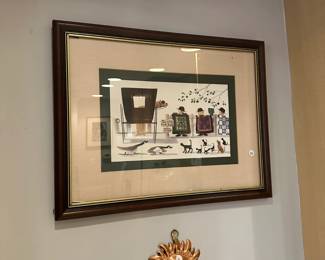 D154 - $25. Kittens & Quilt 1994. Print by Diane Graebner. Measures 24" x 19". #524/750. Glass is cracked in the bottom left corner. 