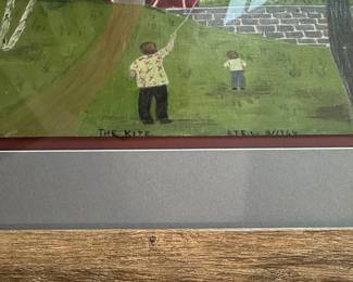 D152 - $65. Original Folk Art Framed Painting "The Kite". Framed it measures 19.5" x 16.2