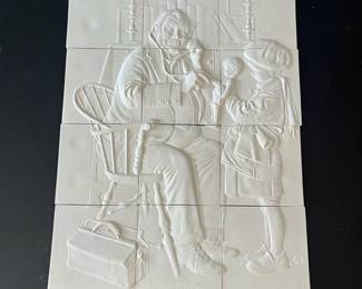 D143 - $50. Vintage Norman Rockwell "Doctor and Doll" Unpainted 3D Tiles. 12 Pcs. 