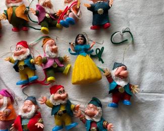 D121 - $20. Vintage Disney Snow White & The Seven Dwarves Ornaments. 2 Sets of 8 - 16pcs. 