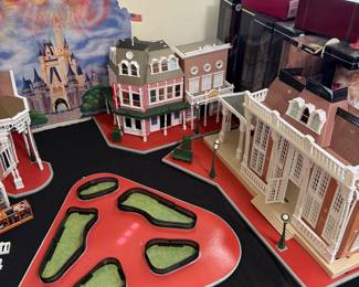 D17 - $75 SET. 1980s Disney Town Square. Good Played with condition. Most pieces are included, does NOT include any characters. Includes additional lighting system & Town Square Trolley. Sears exclusive. 