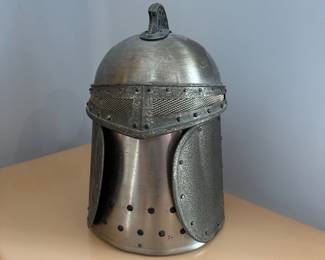 D158 - $20. Camelot Pewtertone Knight Helmet Ice Bucket. 