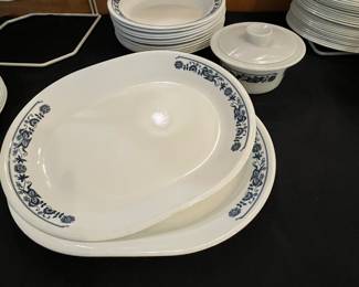 D55 - $250. Large Old Town Blue by Corelle dish set. Some plain white pieces mixed in but mostly Blue & White. 