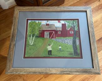 D152 - $65. Original Folk Art Framed Painting "The Kite". Framed it measures 19.5" x 16.2