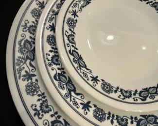 D55 - $250. Large Old Town Blue by Corelle dish set. Some plain white pieces mixed in but mostly Blue & White. 